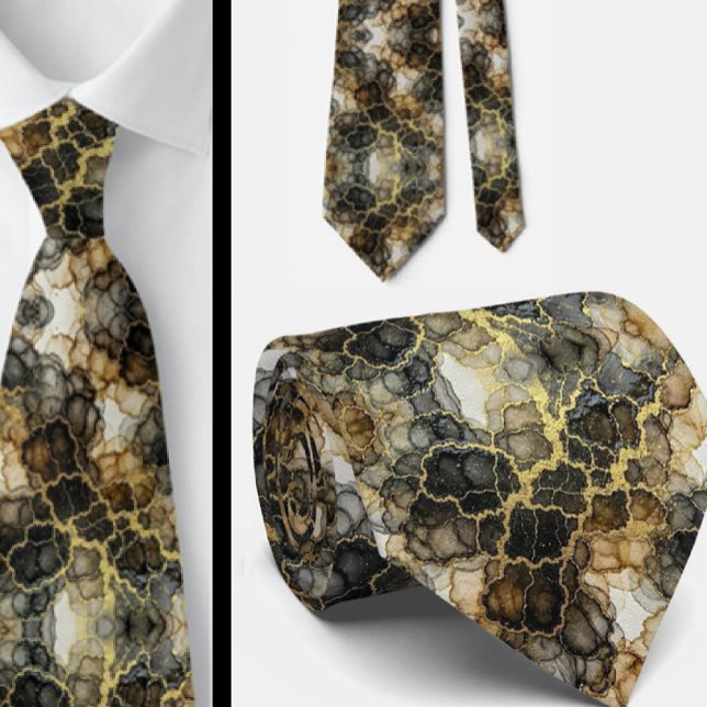 Gravata Formal | Preto, Branco e Dourado Mármore (Criador carregado)
