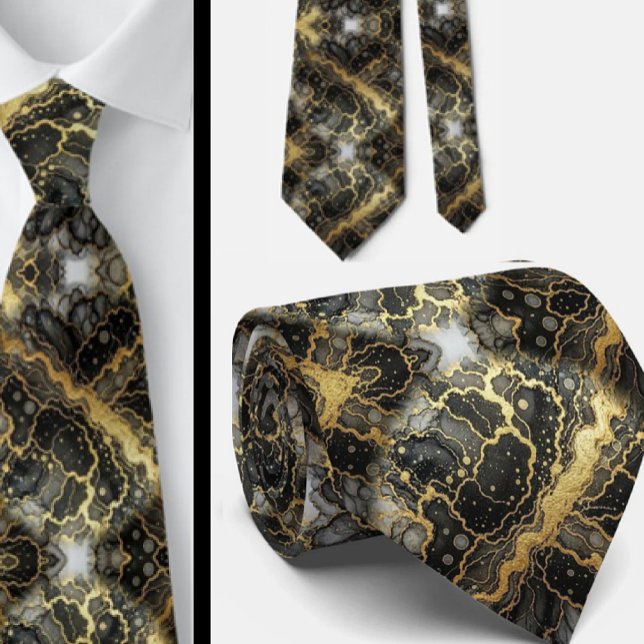 Gravata Formal | Preto, Branco e Dourado Mármore (Criador carregado)