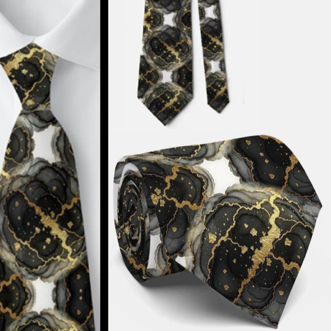 Gravata Formal | Preto, Branco e Dourado Mármore (Criador carregado)