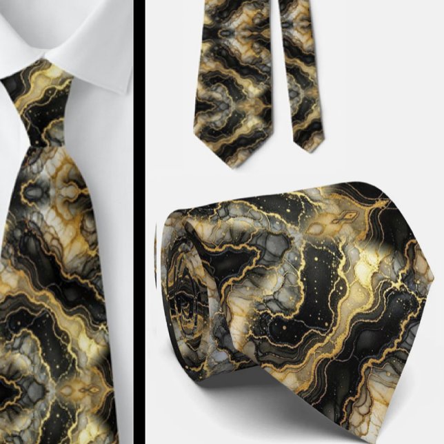 Gravata Formal | Preto, Branco e Dourado Mármore (Criador carregado)
