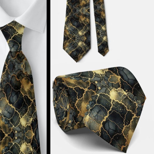 Gravata Formal | Preto e Dourado Mármore (Criador carregado)