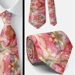 Gravata Formal Rosa Mármore & Dourado