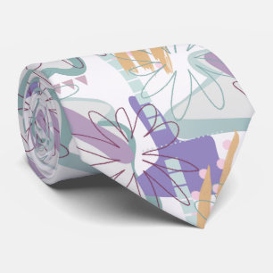 Gravata Formas geométricas e flores em branco.