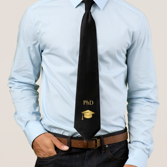 Gravata Formatura de PhD personalizada preto e dourado (Criador carregado)