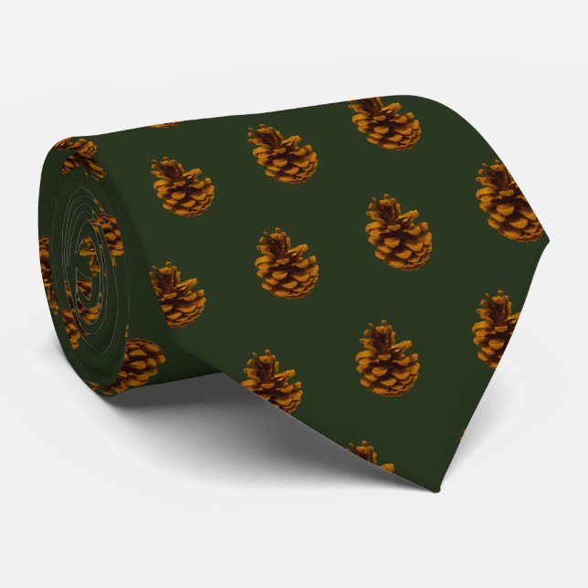 Gravata Foto de Pine Cone com Enlace em Verde (Rolled)