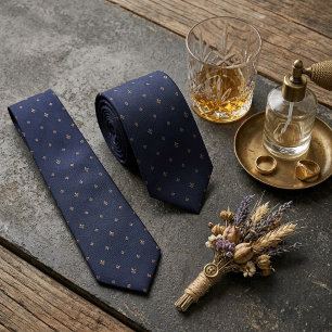 Gravata Foulard Azul Marinho com Fleur-de-Lis Dourada