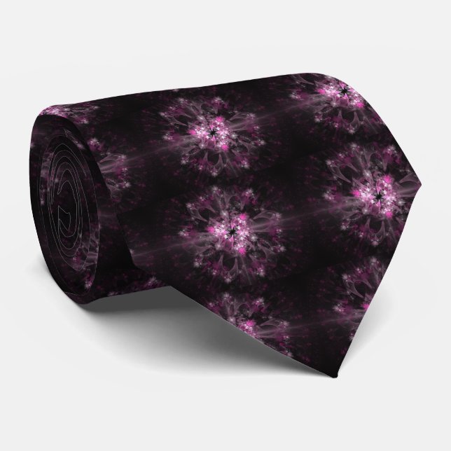 Gravata Fractal Preto e Rosa (Rolled)