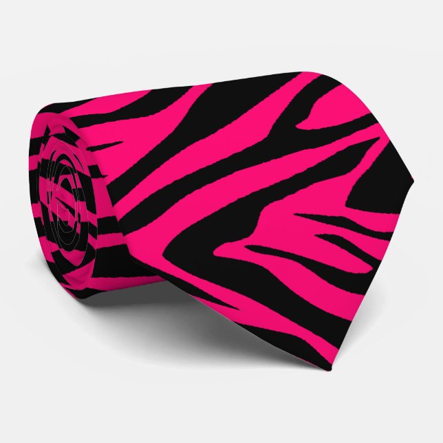 Gravata Framboesa e preto do rosa do impressão da zebra (Rolled)