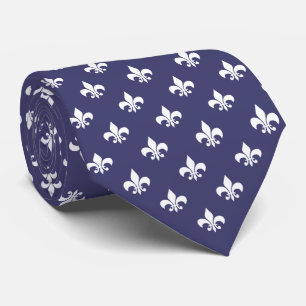 Gravata Francês Fleur de Lis Pattern White no Marinho Azu