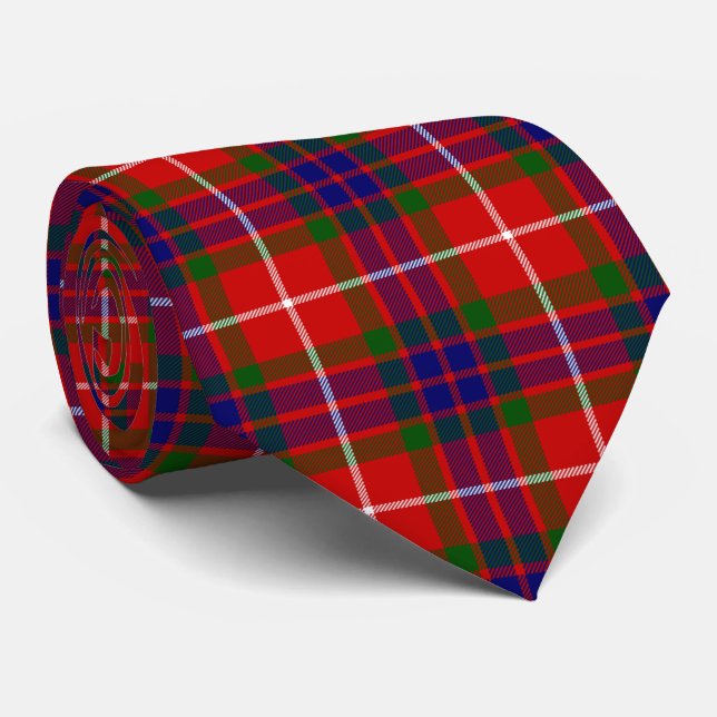 Gravata Fraser tartan vermelha, xadrez púrpura azul (Rolled)