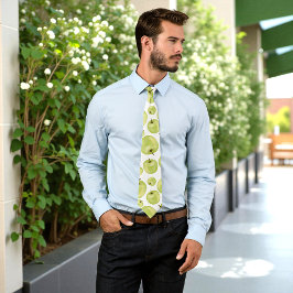 Gravata Fruta de Maçãs Verdes Padrão de Verão Comida Vegan