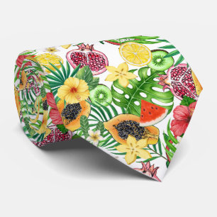 Gravata Frutas tropicais, flores e folhas em branco