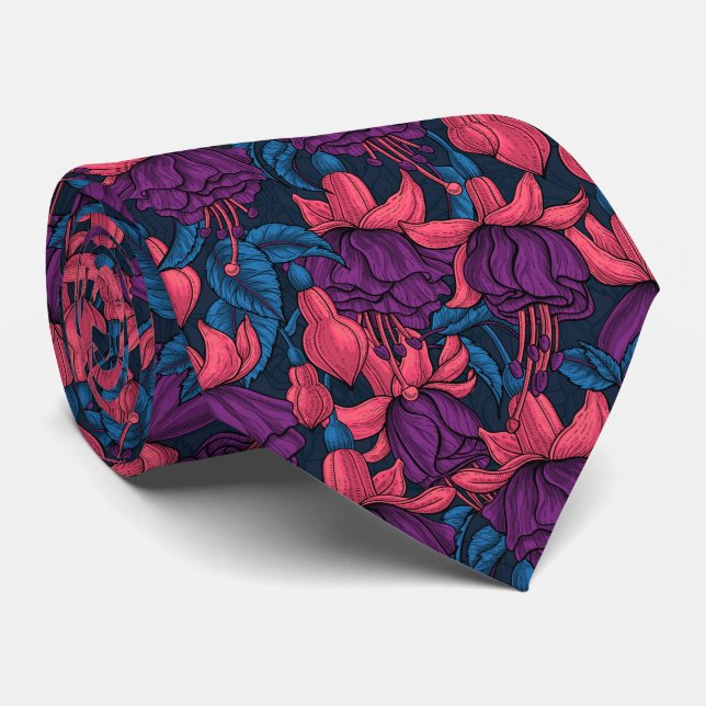 Gravata Fúcsia em azul e roxo (Rolled)