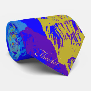Gravata Fundo abstrato Dourado da Borboleta Azul Pastel