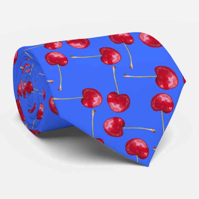 Gravata Fundo Azul das Cerejas americanas (Rolled)