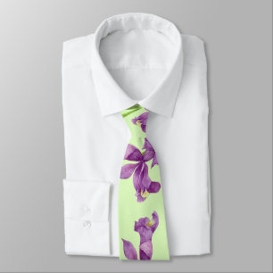 Gravata Fundo Verde Floral Botânico Roxo Iris