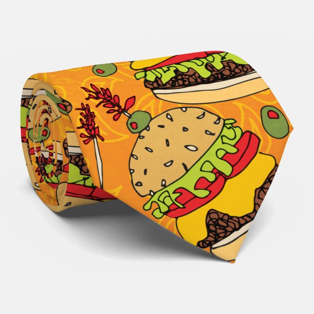 Gravata Funny Cheeseburger Pattern Novelty (Rolled)