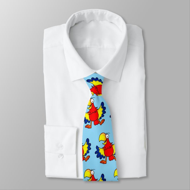 Gravata Funny Colorful Cartoon Parrot Bird (Amarrado)