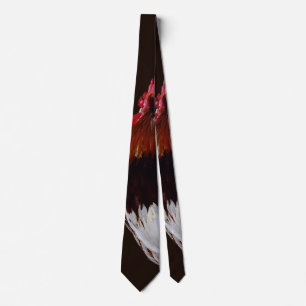 Gravata Galo Vermelho Com Penas da Cauda Brancas