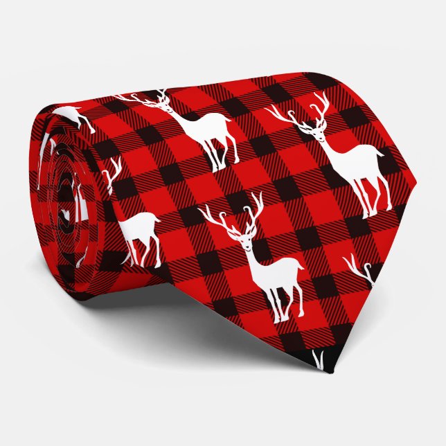 Gravata Garra de Veado Xadrez Vermelho Preto Lumberjack (Rolled)