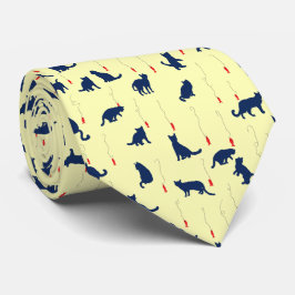 Gravata Gatinhos fofos azuis e peixes vermelhos