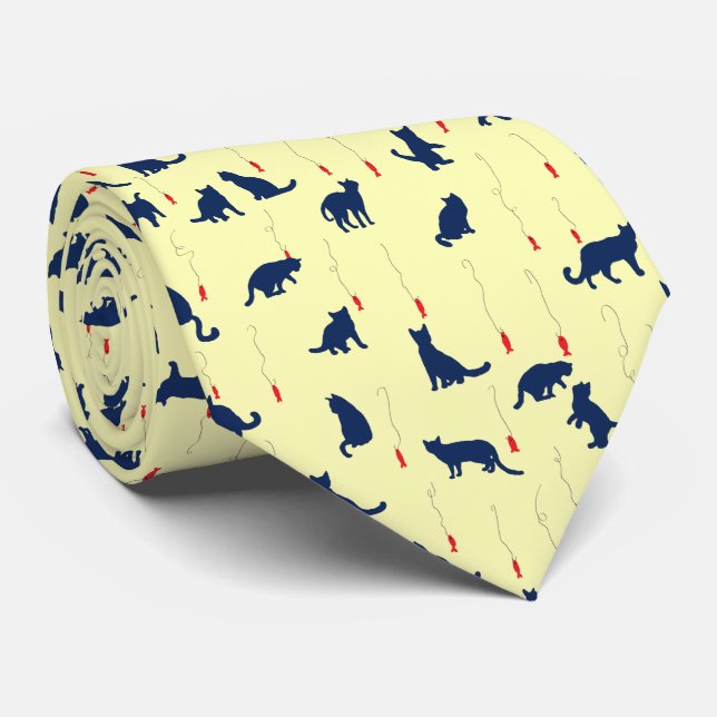 Gravata Gatinhos fofos azuis e peixes vermelhos (Rolled)