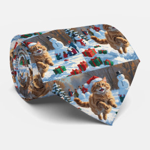 Gravata Gato Angorá Turco Correndo de Chapéu de Natal na N