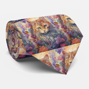 Gravata Gato Arco-íris Flores Borboleta Boho