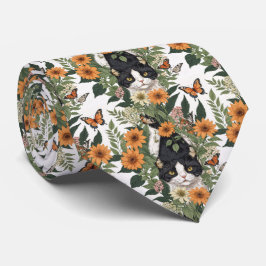 Gravata Gato Artístico, Borboletas, Padrão Floral de Flore