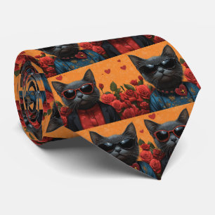 Gravata Gato Azul Russo com Rosas do Coração Dia dos Namor