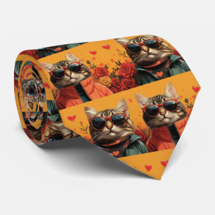 Gravata Gato Bengal com Rosas do Coração Dia dos Namorados