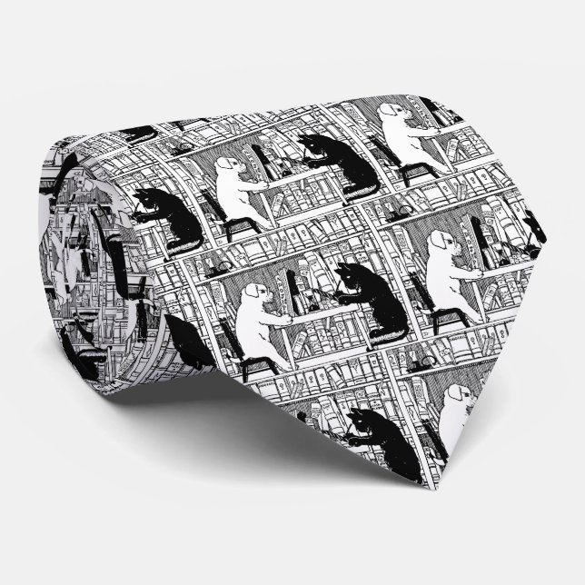 Gravata Gato e Cachorro na Biblioteca (Rolled)