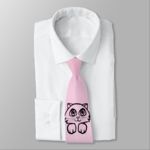 Gravata Gato Fofo de Olhos Grandes Rosa