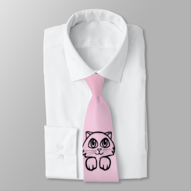 Gravata Gato Fofo de Olhos Grandes Rosa (Amarrado)
