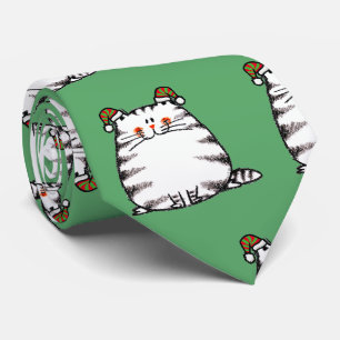 Gravata Gato Fofo e Gorducho com Dois Chapéus de Natal