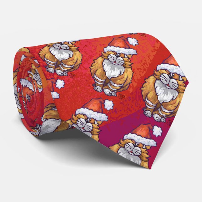 Gravata Gato Gengibre no Natal em Vermelho (Rolled)