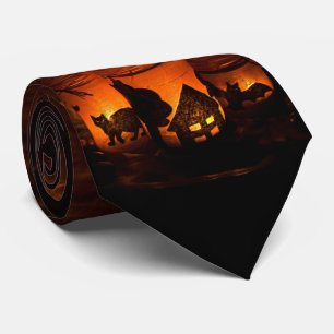 Gravata Gato Negro Halloween com Luminários e Morcegos