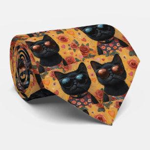 Gravata Gato Preto Com Rosas Do Coração Dia Dos Namorados