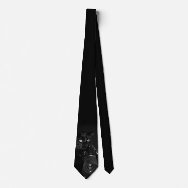 Gravata Gato Preto Engraçado com a Câmera (Frente)