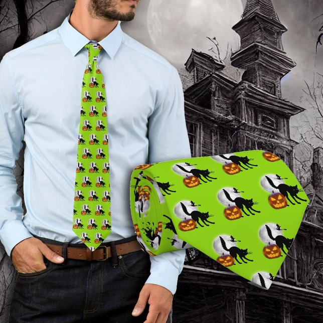 Gravata Gato Preto Lua Cheia Sorriso Jack Halloween (Criador carregado)