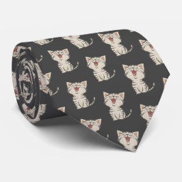 Gravata Gato Rindo Gato Na Cinza