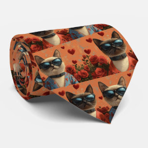 Gravata Gato Siames com Rosas do Coração Dia dos Namorados