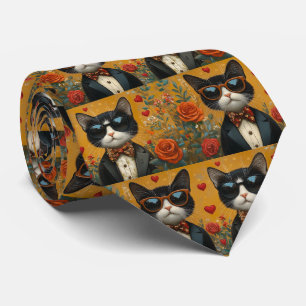 Gravata Gato Tuxedo com Rosas do Coração Dia dos Namorados