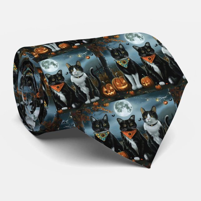 Gravata Gato Tuxedo Halloween Assustador (Rolled)