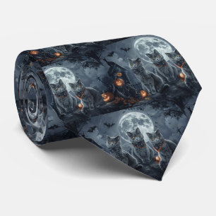 Gravata Gatos Azuis Russos Halloween Assustador
