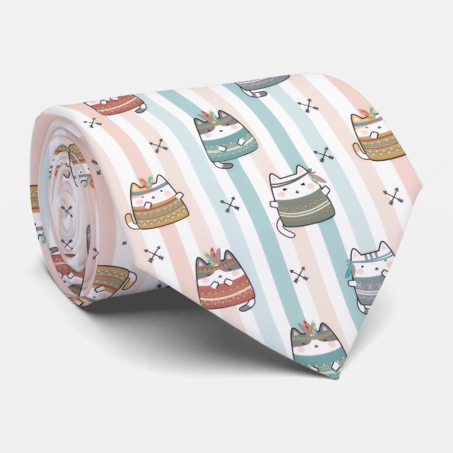 Gravata Gatos Boho Padrão Tribal (Rolled)