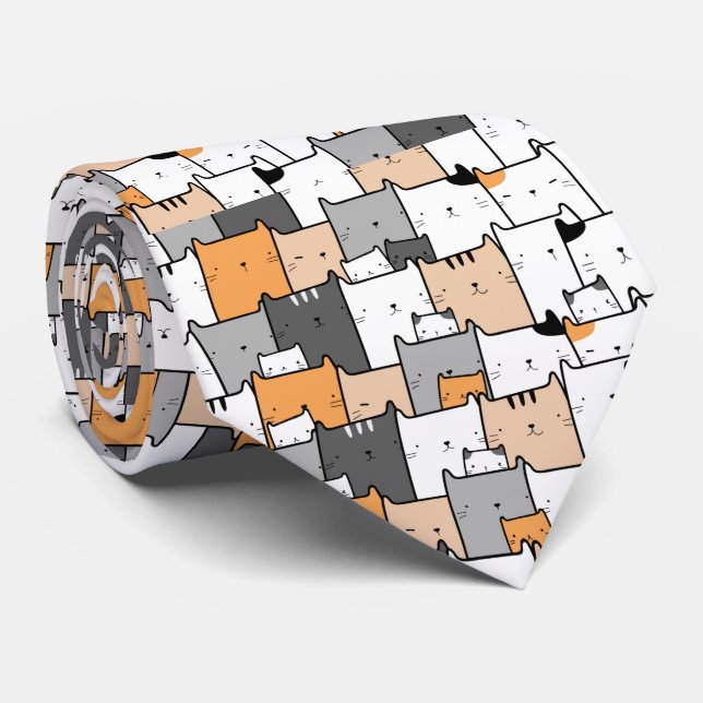 Gravata Gatos Diversos - Desenho De Um Animal Gelado (Rolled)