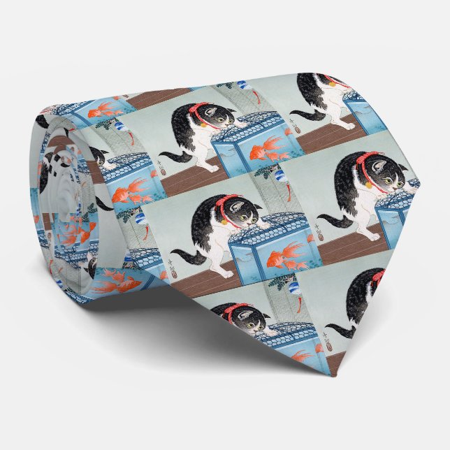 Gravata Gatos e Peixes de Ouro (Rolled)