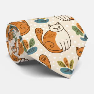 Gravata Gatos laranja e branco Estilo de Arte Ingênua