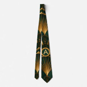 Gravata Gatsby Art Déco Verde Esmeralda e Dourado
